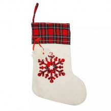 Plaid Snowflake Applique Christmas Stocking - RED - CLOSEOUT