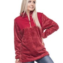 The Coral Palms® Pineapple Quarter-Zip Fleece Sherpa Pullover - CRANBERRY WINE - CLOSEOUT