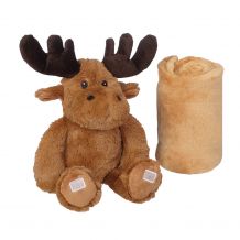 Embroider Buddy - Blankey Hugger Plush Toy and 45" x 61" Blanket Set - Moose - Brown