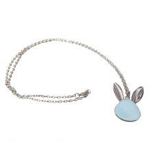 Silver-Tone Easter Bunny Medallion with Chain - LIGHT BLUE - CLOSEOUT