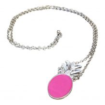 Silver-Tone Pineapple Medallion with Chain - HOT PINK - CLOSEOUT