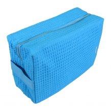 Large Cotton Waffle Cosmetic Bag Embroidery Blanks - TROPICAL BLUE