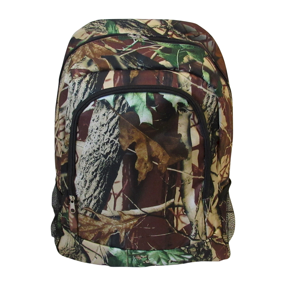 Natural Camo Print Backpack Embroidery Blanks - BLACK TRIM - CLOSEOUT