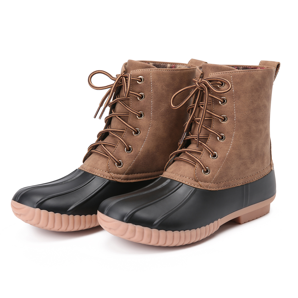 duck boots tan and black