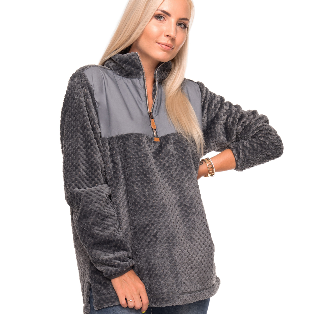 The Coral Palms® Pineapple Quarter-Zip Fleece Sherpa Pullover - SLATE GRAY - CLOSEOUT