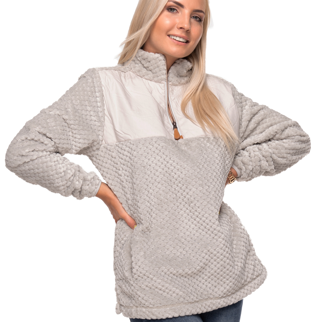 The Coral Palms® Pineapple Quarter-Zip Fleece Sherpa Pullover - HARBOR GRAY - CLOSEOUT