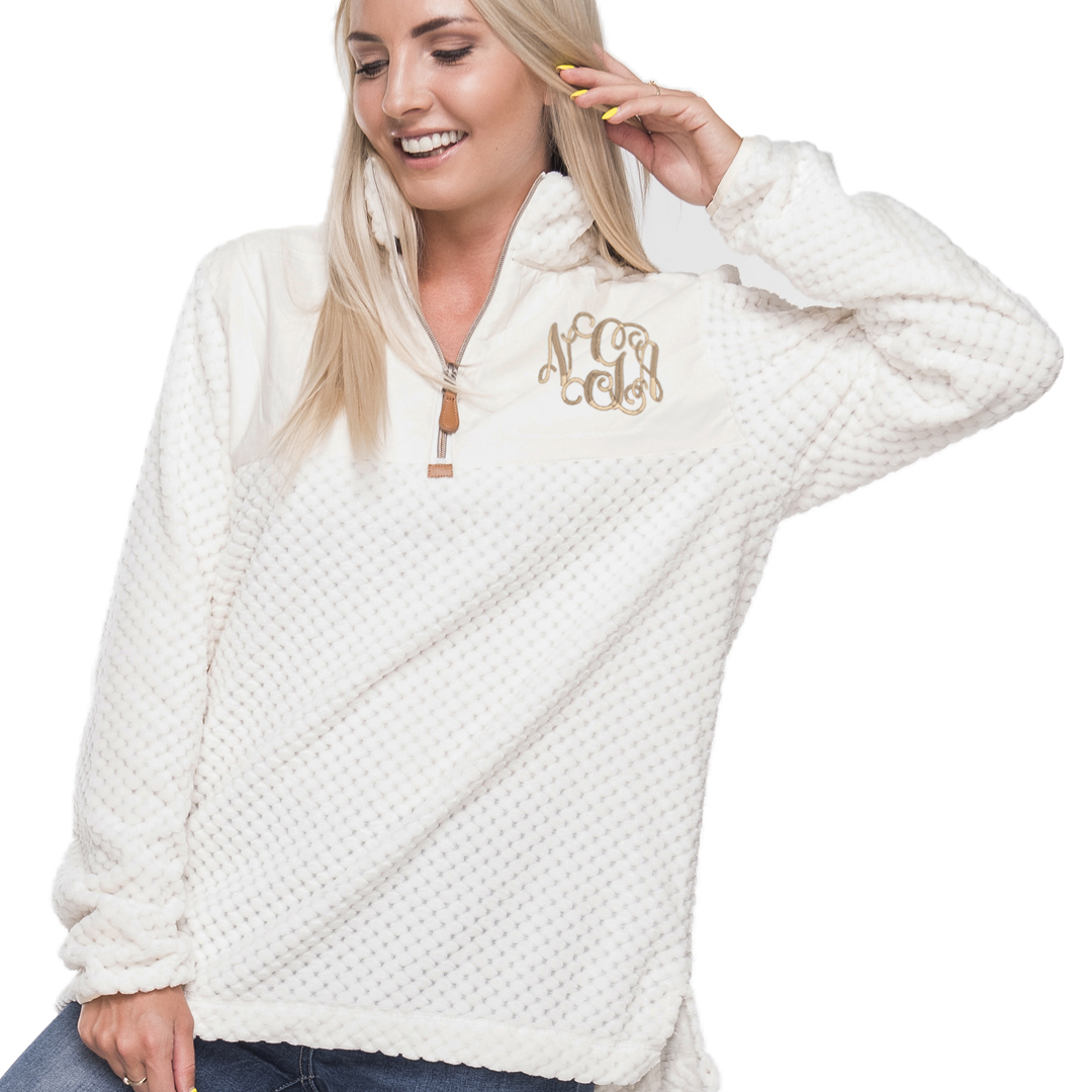 The Coral Palms® Pineapple Quarter-Zip Fleece Sherpa Pullover - IVORY PEARL - CLOSEOUT