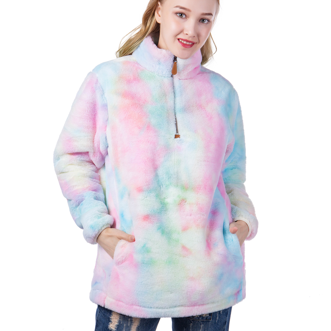 The Coral Palms® Tie Dye Quarter-Zip Sherpa Pullover - CLOSEOUT