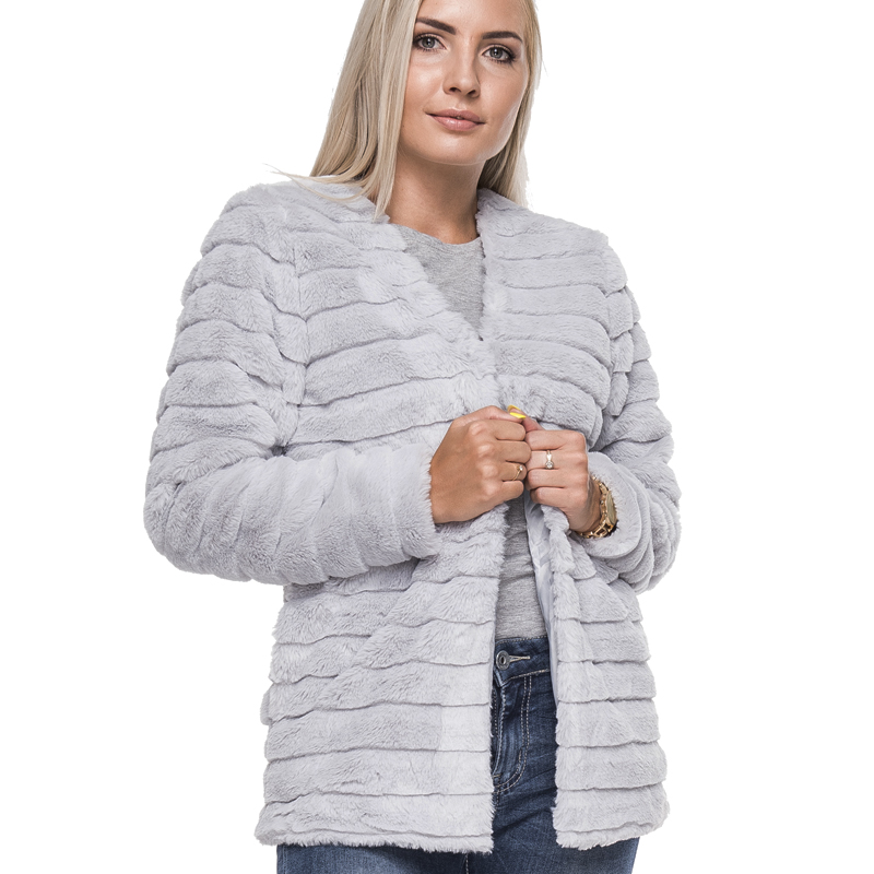 The Coral Palms® Open Front Faux Fur Cardigan Jacket - GRAY - CLOSEOUT