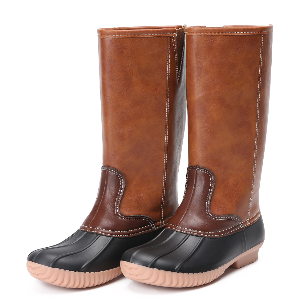 duck boots tan and black