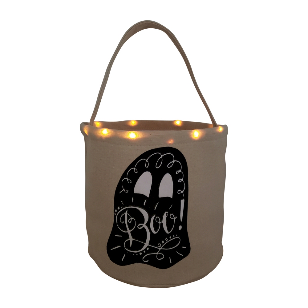 The Coral Palms® Light-Up Monogrammable Halloween Trick or Treat Bucket Tote - GHOST - CLOSEOUT