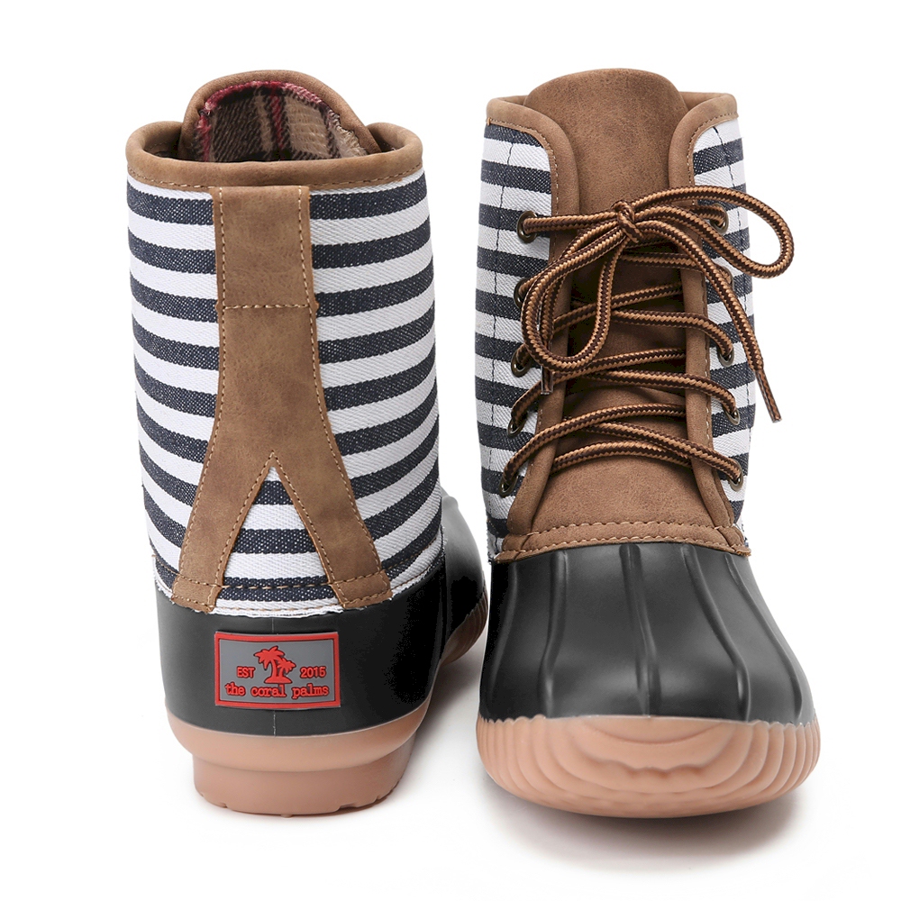 The Coral Palms® Ladies Designer Short Matte Duck Boots - BLACK STRIPE - CLOSEOUT