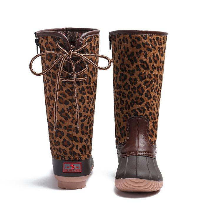 The Coral Palms Kids Designer Lace Back Matte Tall Duck Boots LEOPARD CLOSEOUT