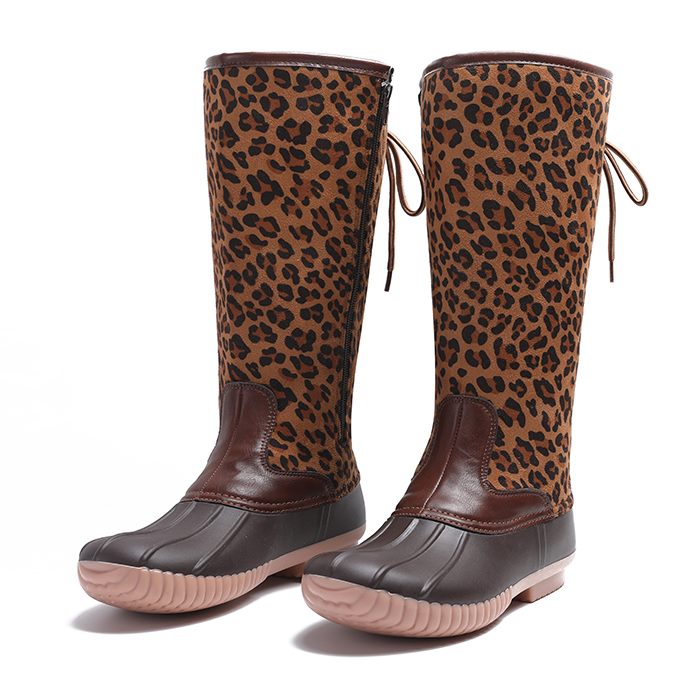 The Coral Palms® Ladies Designer Lace Back Matte Tall Duck Boots - LEOPARD - CLOSEOUT