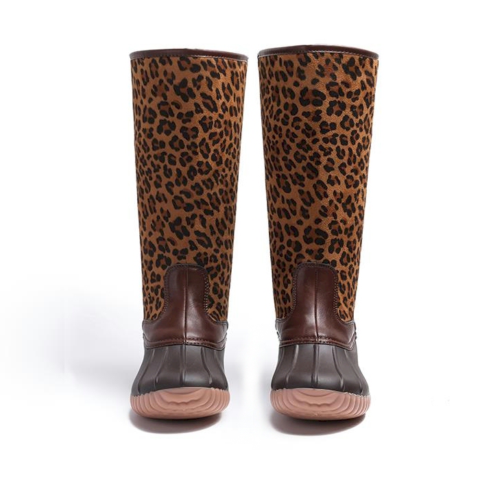 The Coral Palms® Ladies Designer Zip Back Matte Tall Duck Boots - LEOPARD - CLOSEOUT