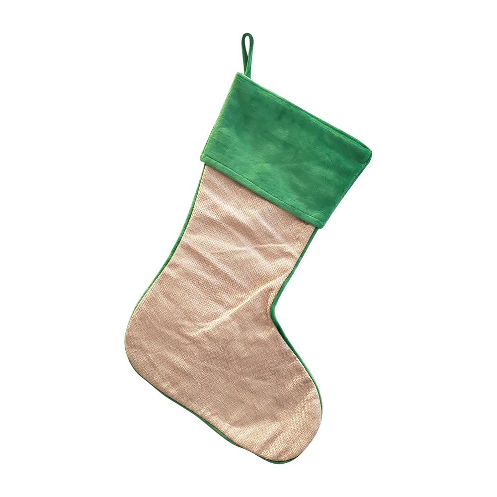 The Coral Palms® Velvet Cuff Farmhouse Christmas Stocking - GREEN - CLOSEOUT