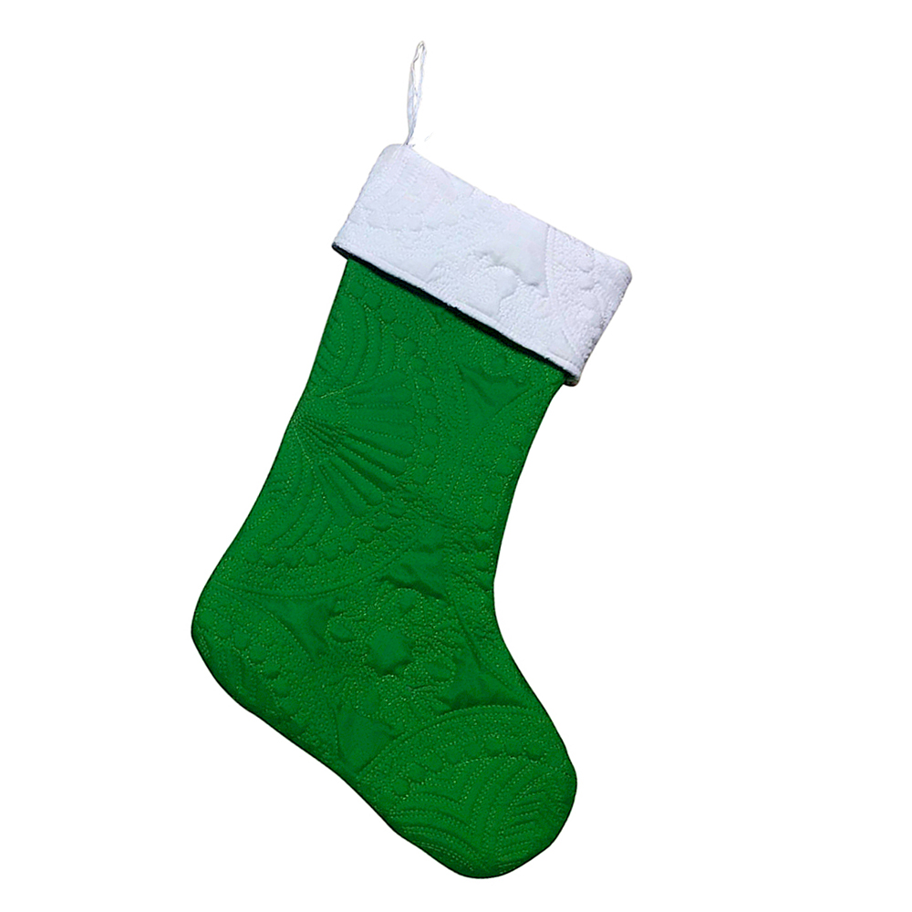 The Coral Palms® Quilted Heirloom Christmas Stocking - GREEN/WHITE - CLOSEOUT
