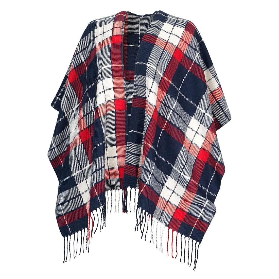 Red and Navy Plaid Kennedy Shawl - CLOSEOUT