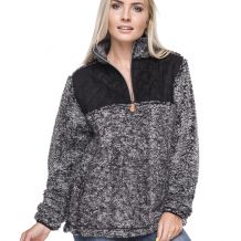The Coral Palms� Frosted Diamond Quilted Quarter-Zip Sherpa Pullover - BLACK - CLOSEOUT