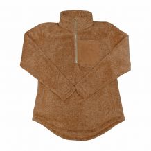 The Coral Palms� Kids Suede Patch Micro Sherpa Quarter-Zip Sherpa Pullover - MOCHA - CLOSEOUT