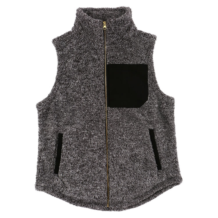 The Coral Palms® Suede Patch Micro Sherpa Vest - BLACK - CLOSEOUT