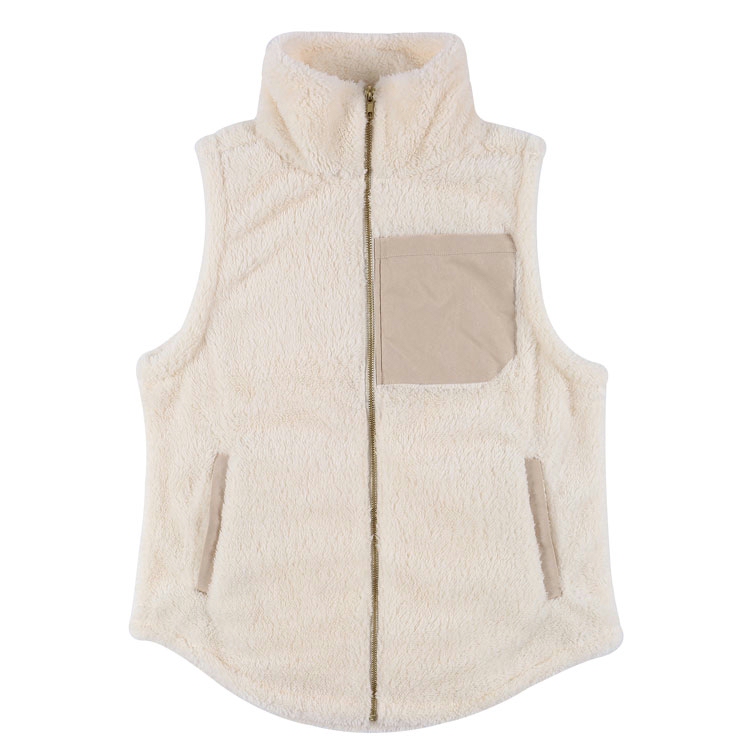 The Coral Palms® Suede Patch Micro Sherpa Vest - IVORY - CLOSEOUT