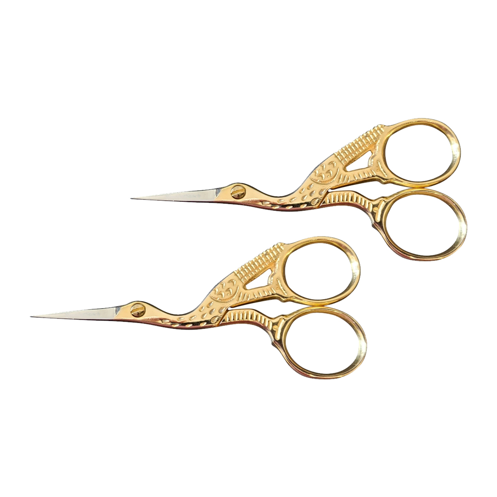 WunderStitch 3.5" Gold Handled Fancy Stork Embroidery Scissors - 2 Pack - CYBER SPECIAL