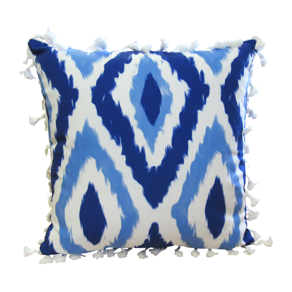 The Coral Palms® 16" Tassel Premium Canvas Throw Pillow Cover - Blue Ikat Ogee Collection - CLOSEOUT