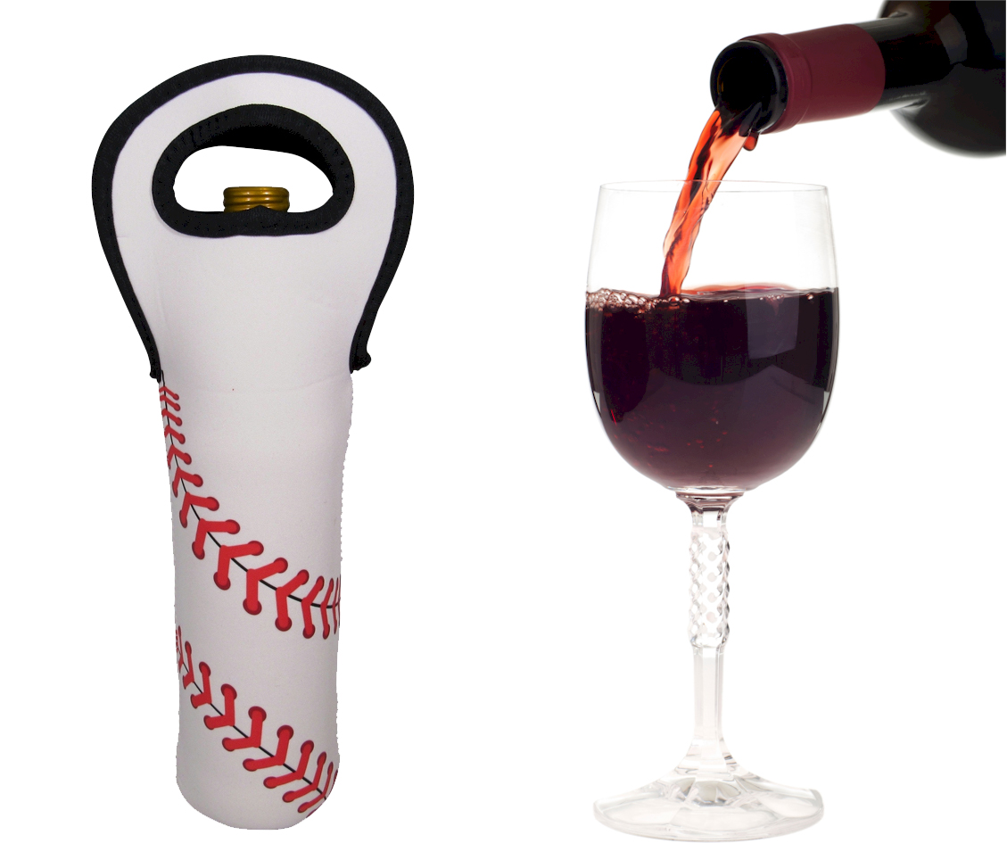 The Coral Palms® Baseball 750 ml Wine Bottle Neoprene Carrier Tote - CLOSEOUT
