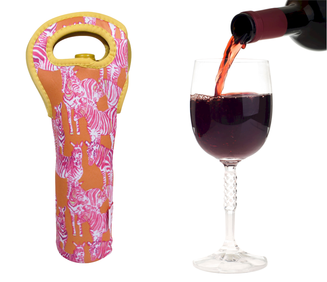 The Coral Palms® 750 ml Wine Bottle Neoprene Carrier Tote - So Zebralicious Collection - CLOSEOUT
