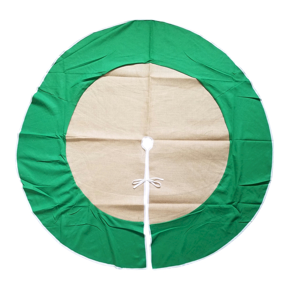 Simple Elegance 48" Burlap Christmas Tree Skirt - GREEN TRIM - CLOSEOUT