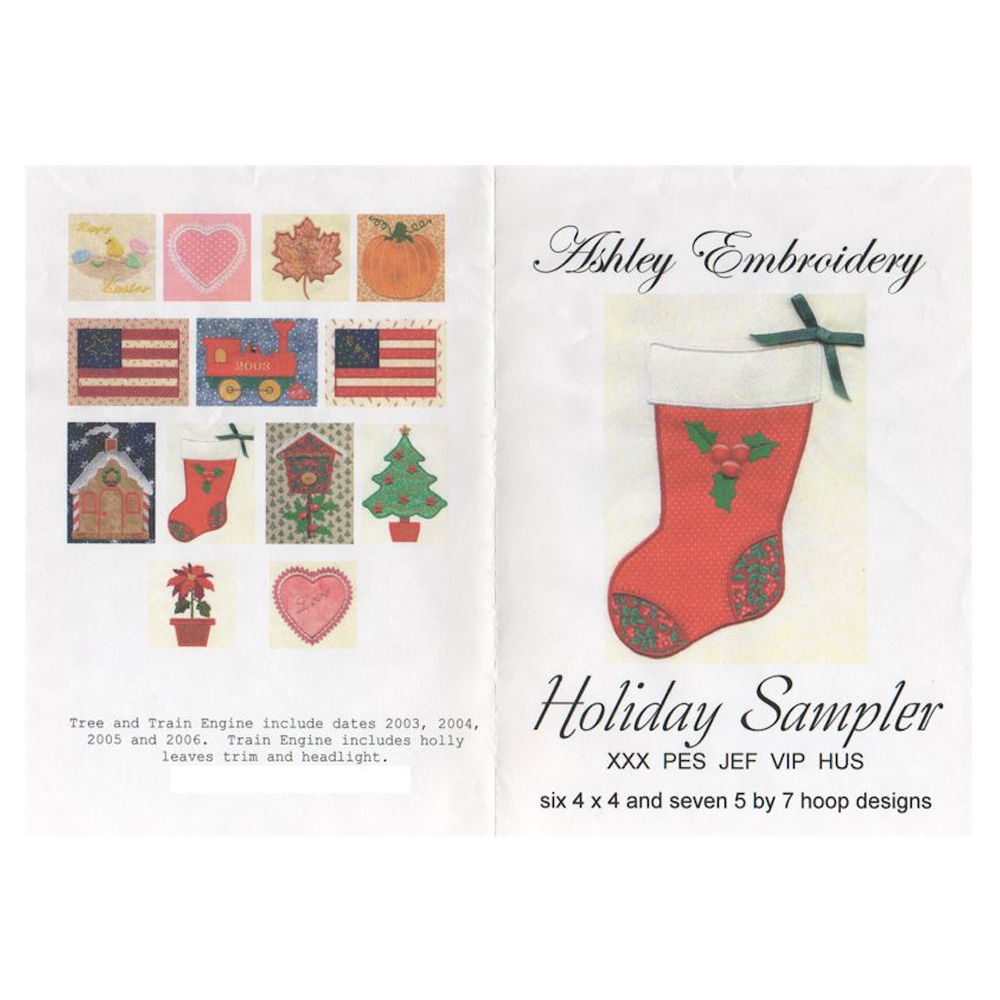 Holiday Sampler Applique Embroidery Designs by Ashley Embroidery on a Multi-Format CD-ROM ASH014 - CLOSEOUT