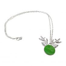Silver-Tone Reindeer Medallion Necklace - GREEN - CLOSEOUT