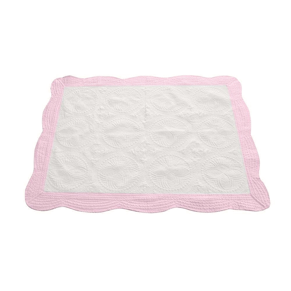 The Coral Palms® Quilted Heirloom Baby Quilt - ANTIQUE WHITE/LIGHT PINK