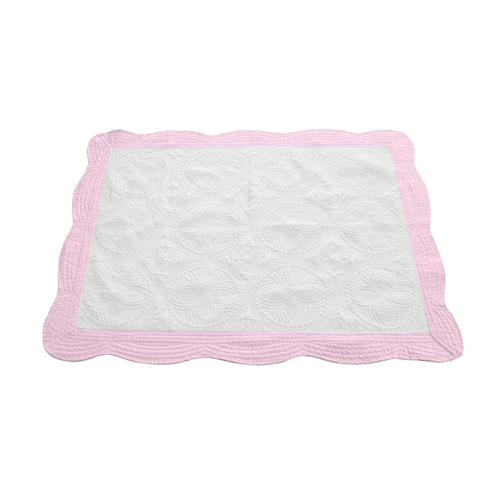 The Coral Palms® Quilted Heirloom Baby Quilt - SNOW WHITE/LIGHT PINK