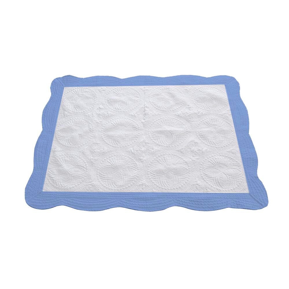The Coral Palms® Quilted Heirloom Baby Quilt - SNOW WHITE/BLUE