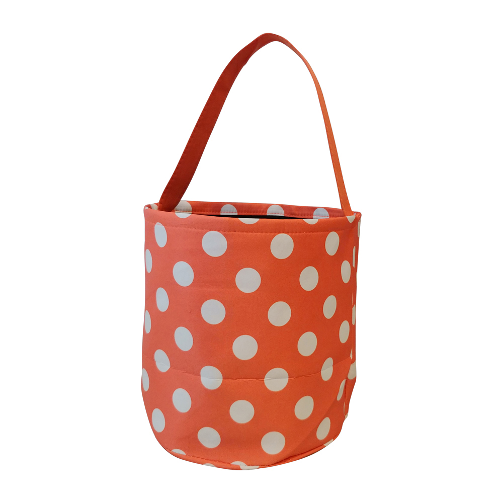 Monogrammable Easter Basket & Halloween Bucket Tote - ORANGE POLKA DOT - CLOSEOUT