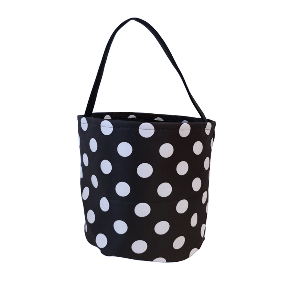 Monogrammable Easter Basket & Halloween Bucket Tote - BLACK POLKA DOT - CLOSEOUT