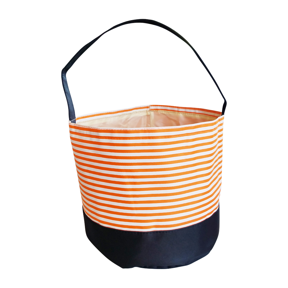 Monogrammable Easter Basket & Halloween Bucket Tote - ORANGE STRIPE - CLOSEOUT