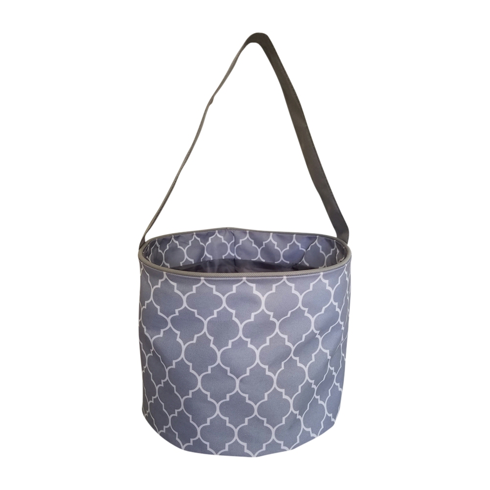 Monogrammable Easter Basket & Halloween Bucket Tote - GRAY QUATREFOIL - CLOSEOUT