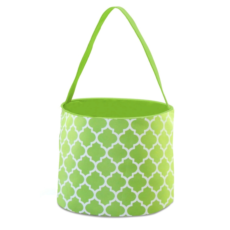 Monogrammable Easter Basket & Halloween Bucket Tote - LIME QUATREFOIL - CLOSEOUT
