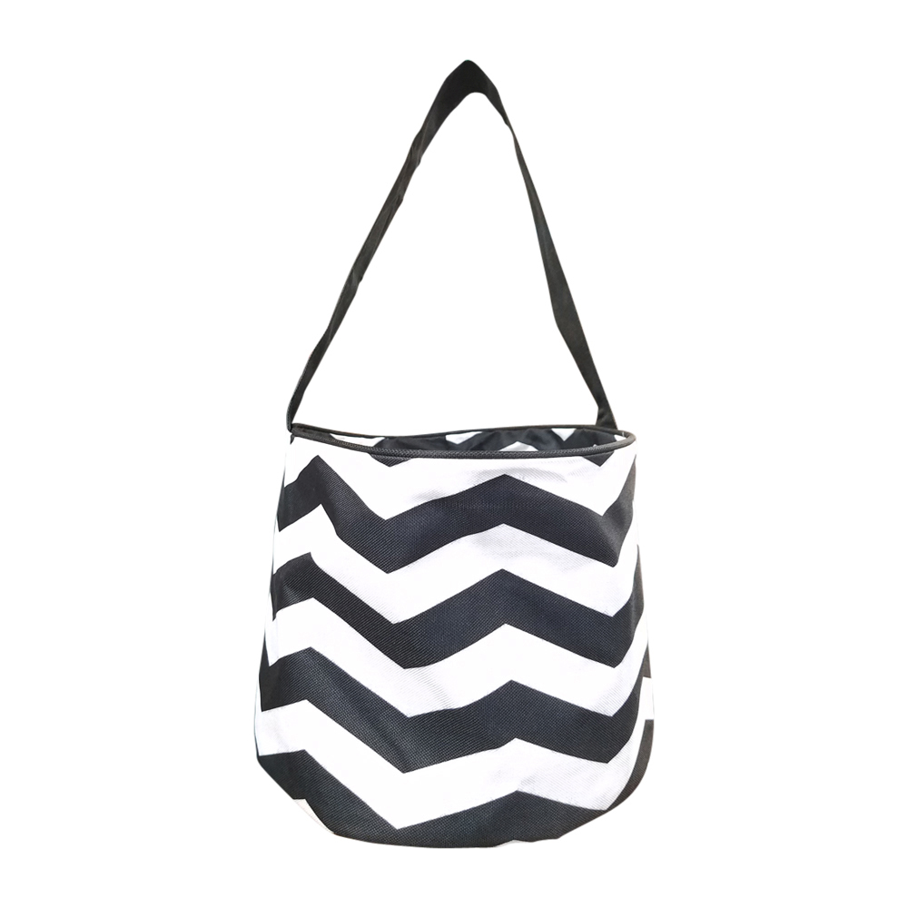 Monogrammable Easter Basket & Halloween Bucket Tote - BLACK CHEVRON - CLOSEOUT