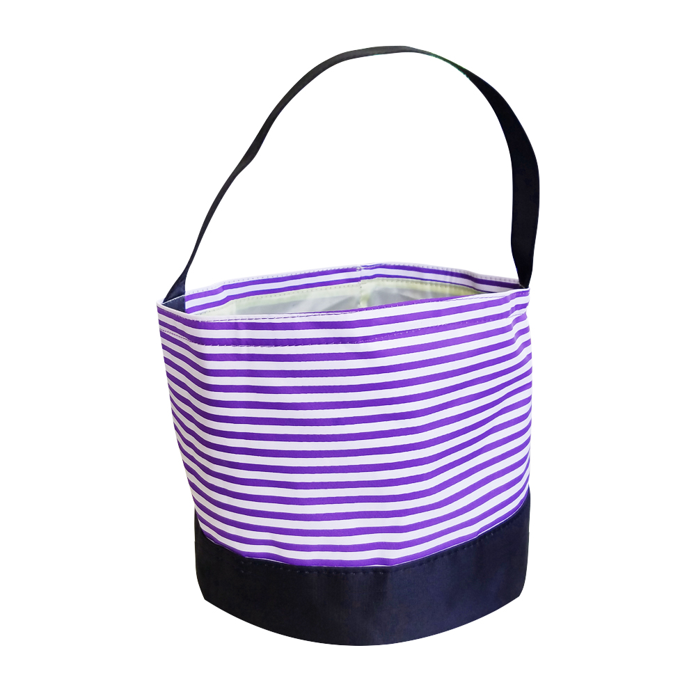 Monogrammable Easter Basket & Halloween Bucket Tote - PURPLE STRIPE - CLOSEOUT