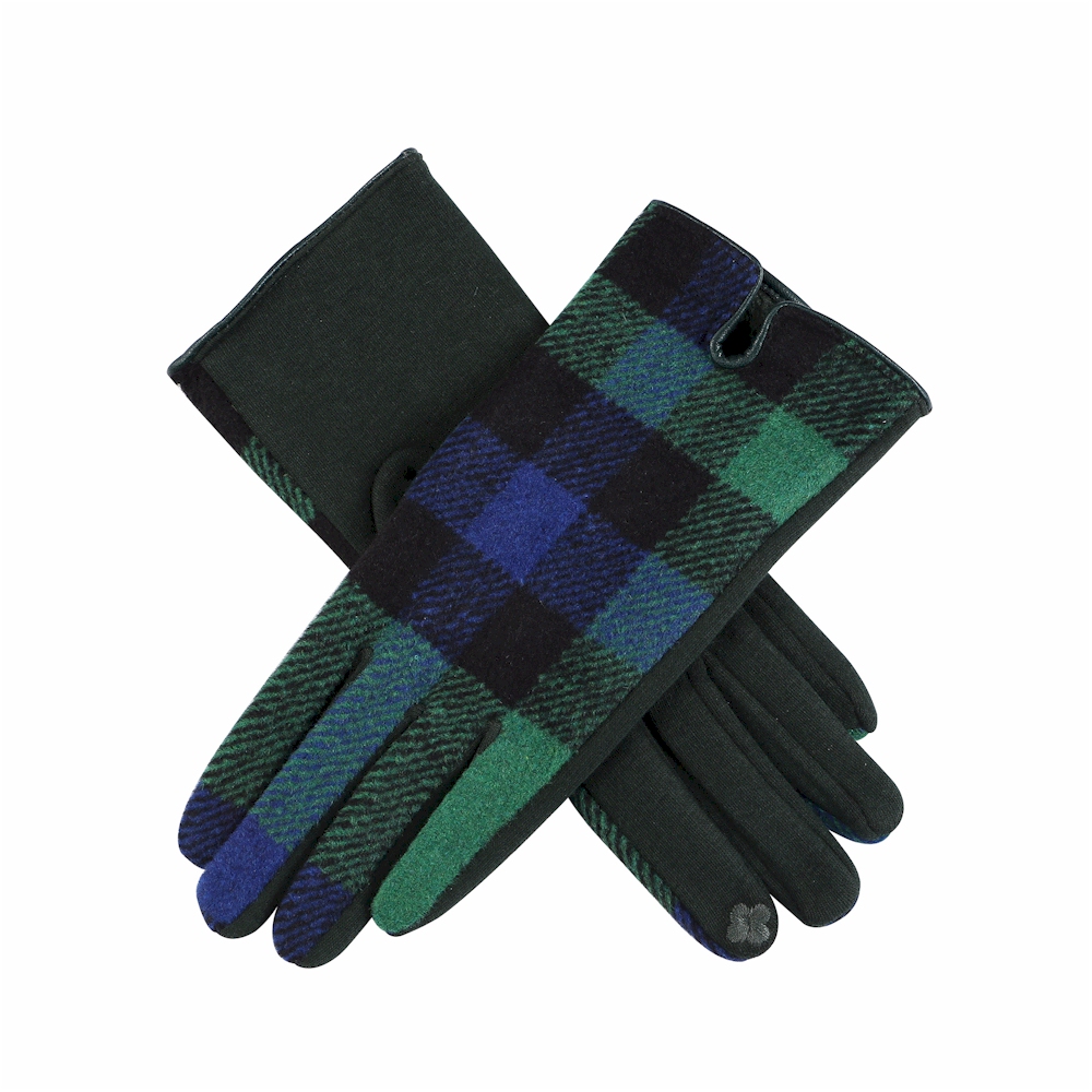 Designer-Look Touchscreen Gloves - BLUE/GREEN PLAID - CLOSEOUT