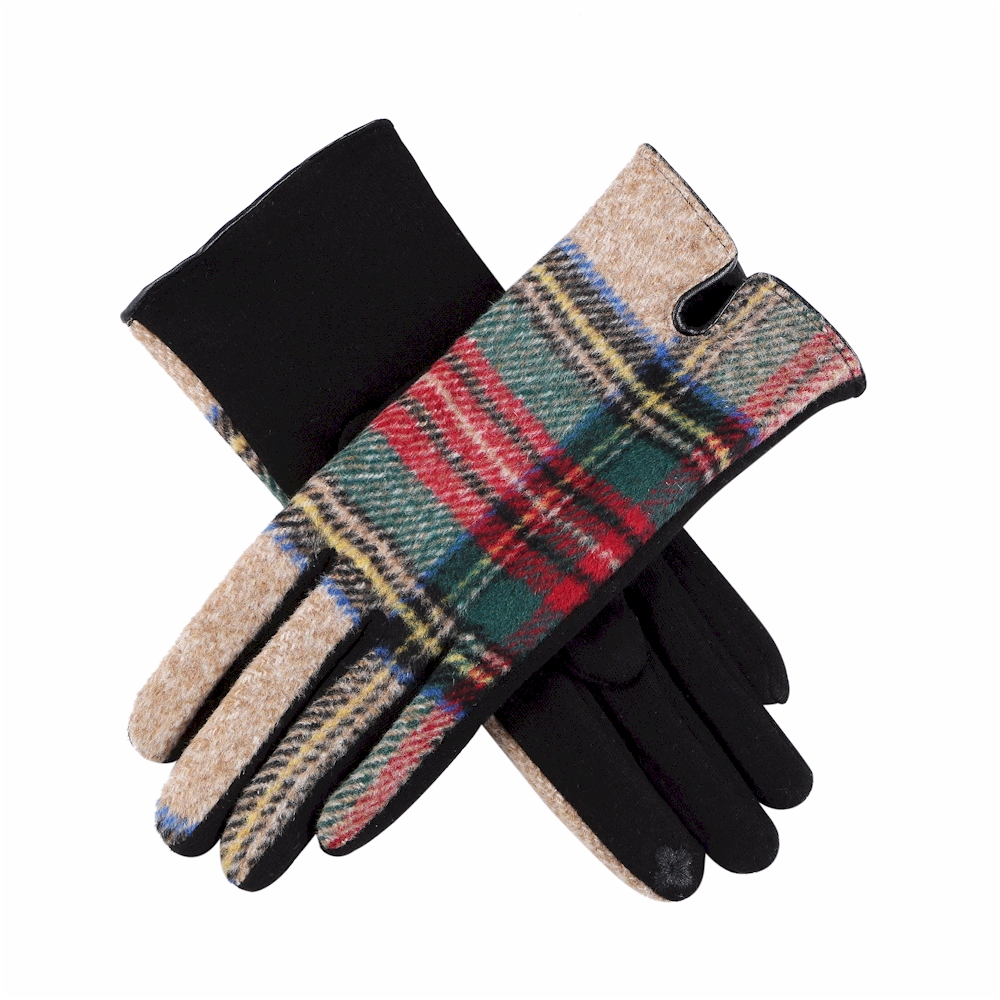 Designer-Look Touchscreen Gloves - CAMEL PLAID - CLOSEOUT