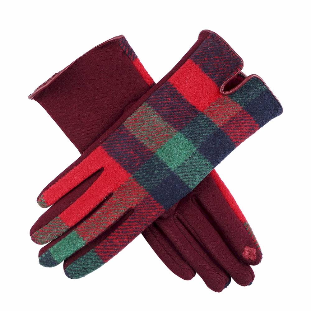 Designer-Look Touchscreen Gloves - RED/GREEN PLAID - CLOSEOUT