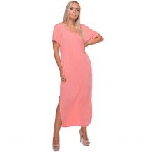 The Coral Palms� Casual Short Sleeve V-Neck Backless Criss Cross Design Split Maxi Dress with Pockets - CORAL - CLOSEOUT