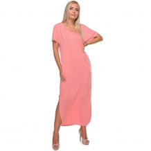 The Coral Palms Casual Short Sleeve V-Neck Backless Criss Cross Design Split Maxi Dress with Pockets - CORAL - CLOSEOUT