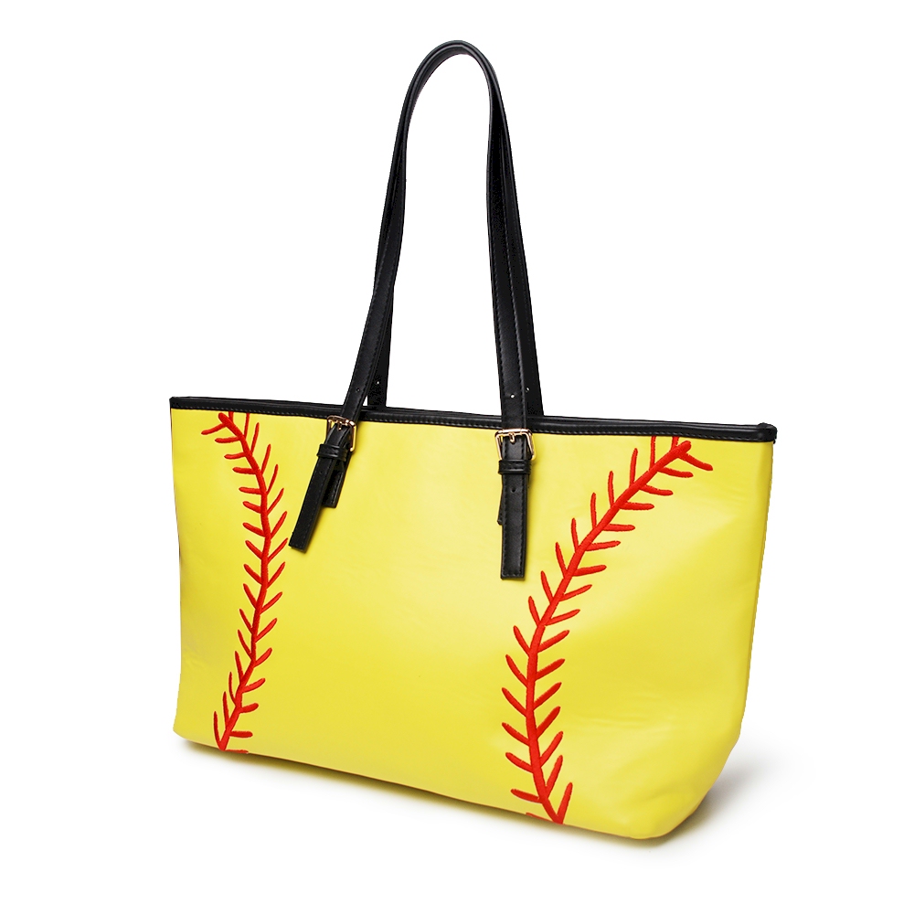The Coral Palms® Fast Pitch Premium Faux Leather and Embroidered Laces Softball Tote - CLOSEOUT