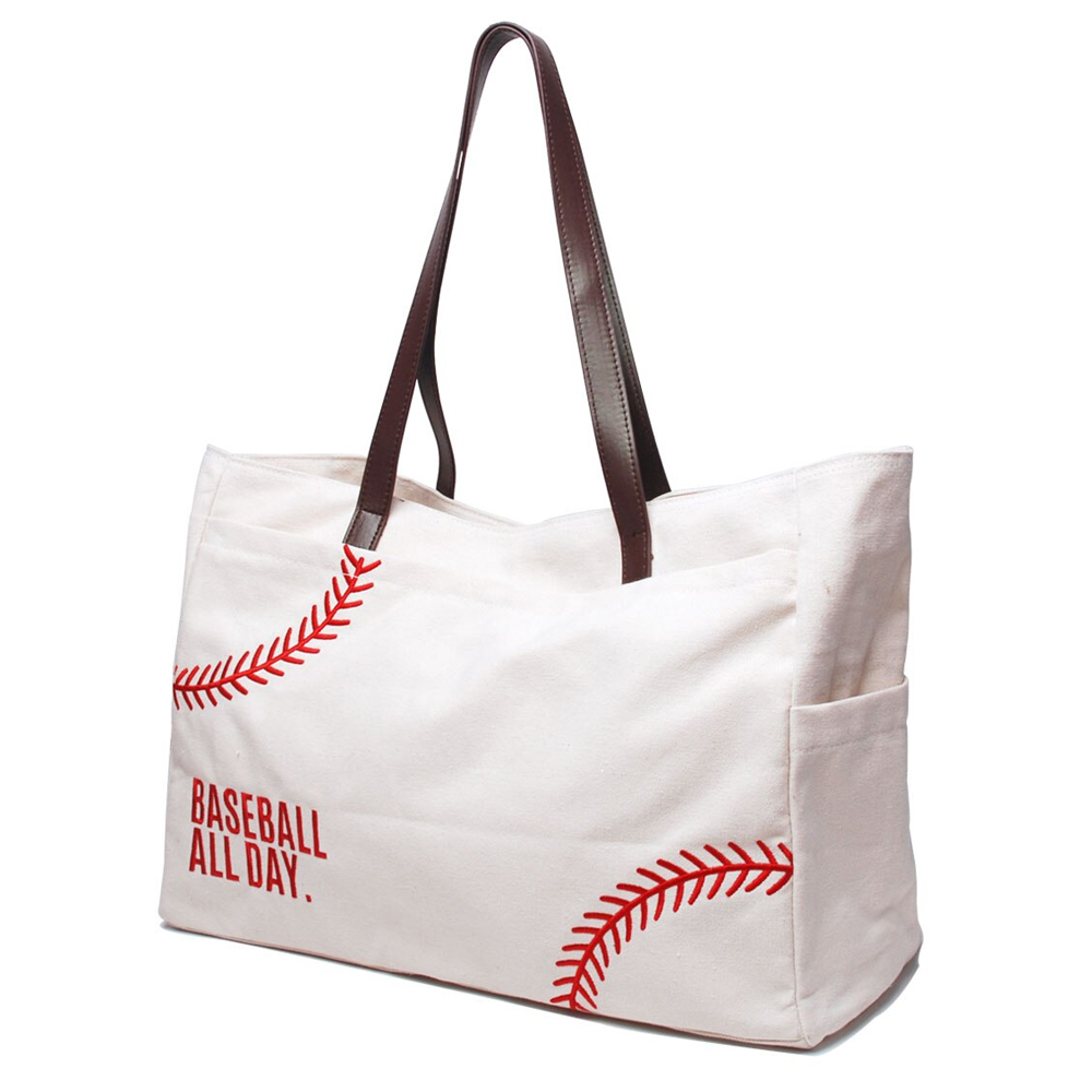 The Coral Palms® Baseball All Day Super Pouch Carryall Canvas Baseball Tote